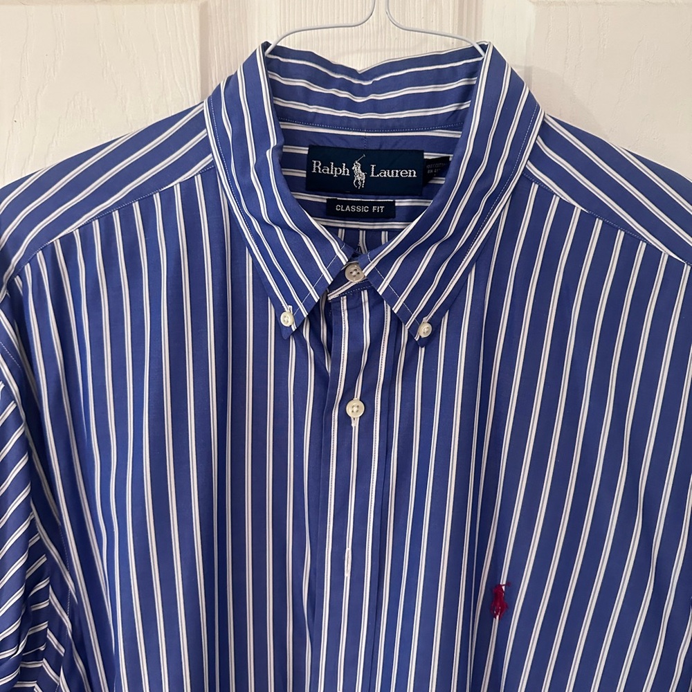 Ralph Lauren Blue and White Striped Classic Fit Shirt - Picture 3 of 5